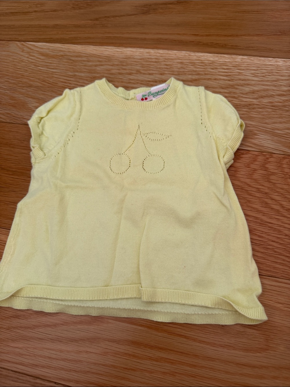 Bonpoint Baby Girls Yellow Cotton Cherry Knit Top 12M